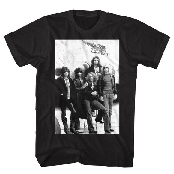 Disney F Other - Aerosmith Eurofest 1977 Photo Graphic Rock Band Concert Tour Fan Retro T-Shirt